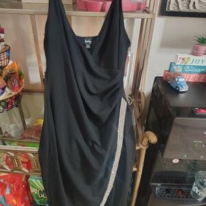 bebe Black Asymmetrical Dress with Silver Detail